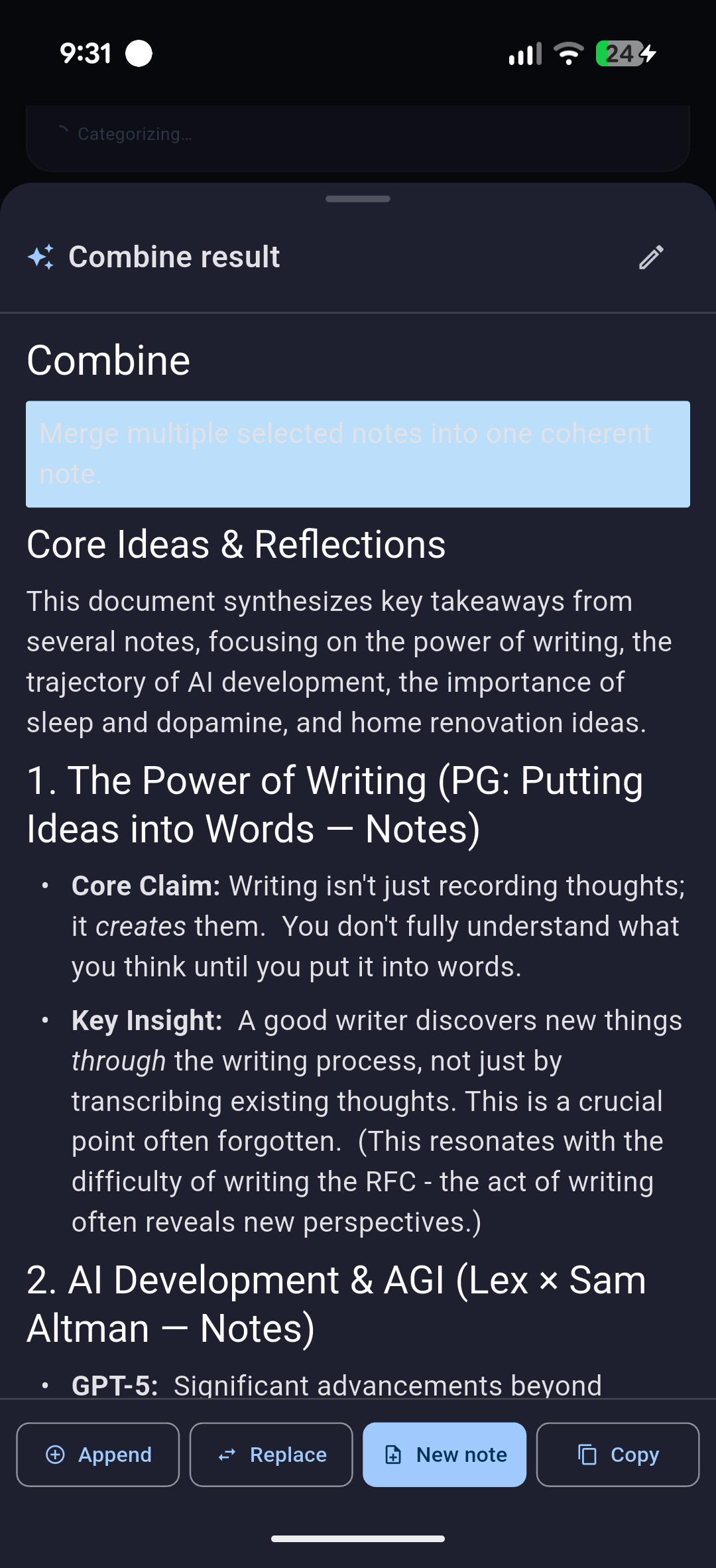 AI-synthesized note result