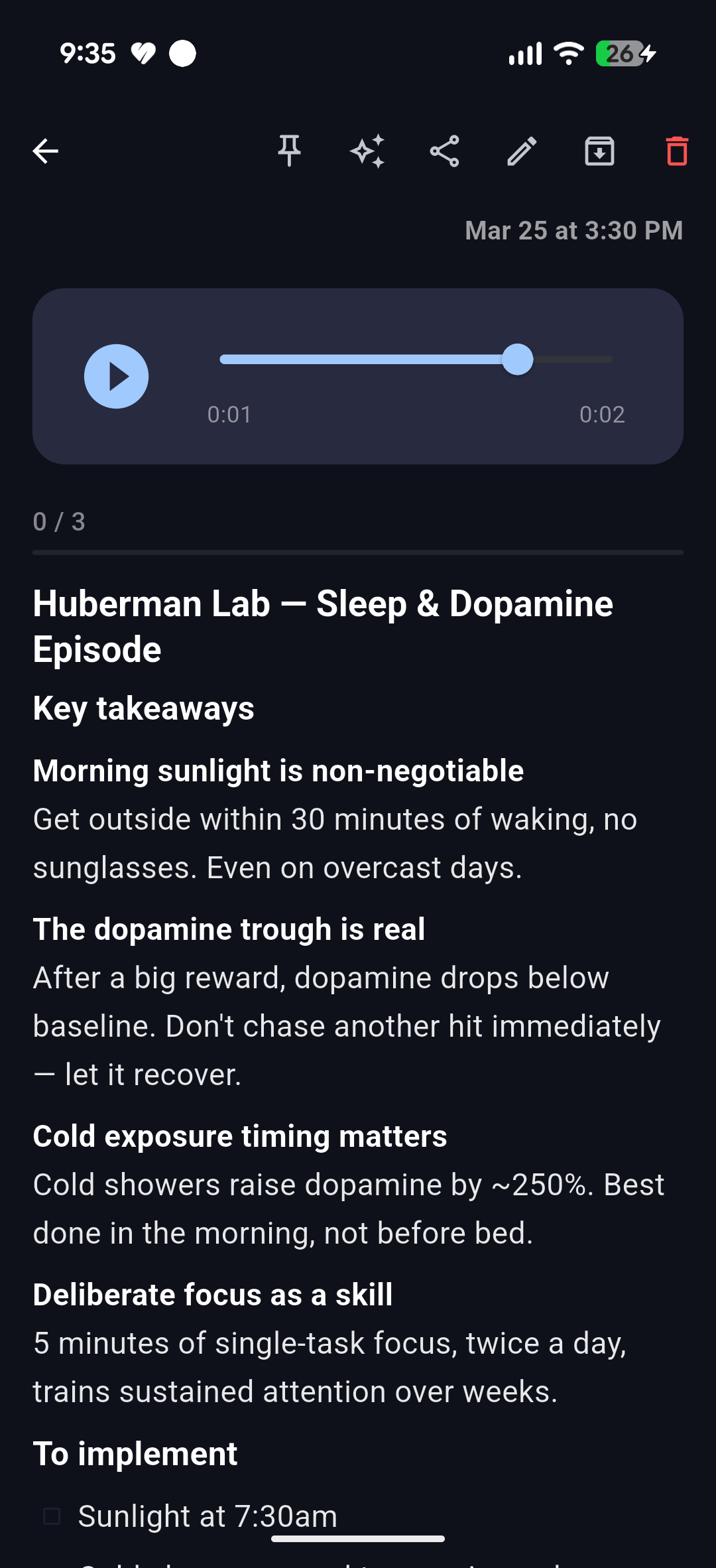 AI-formatted voice note