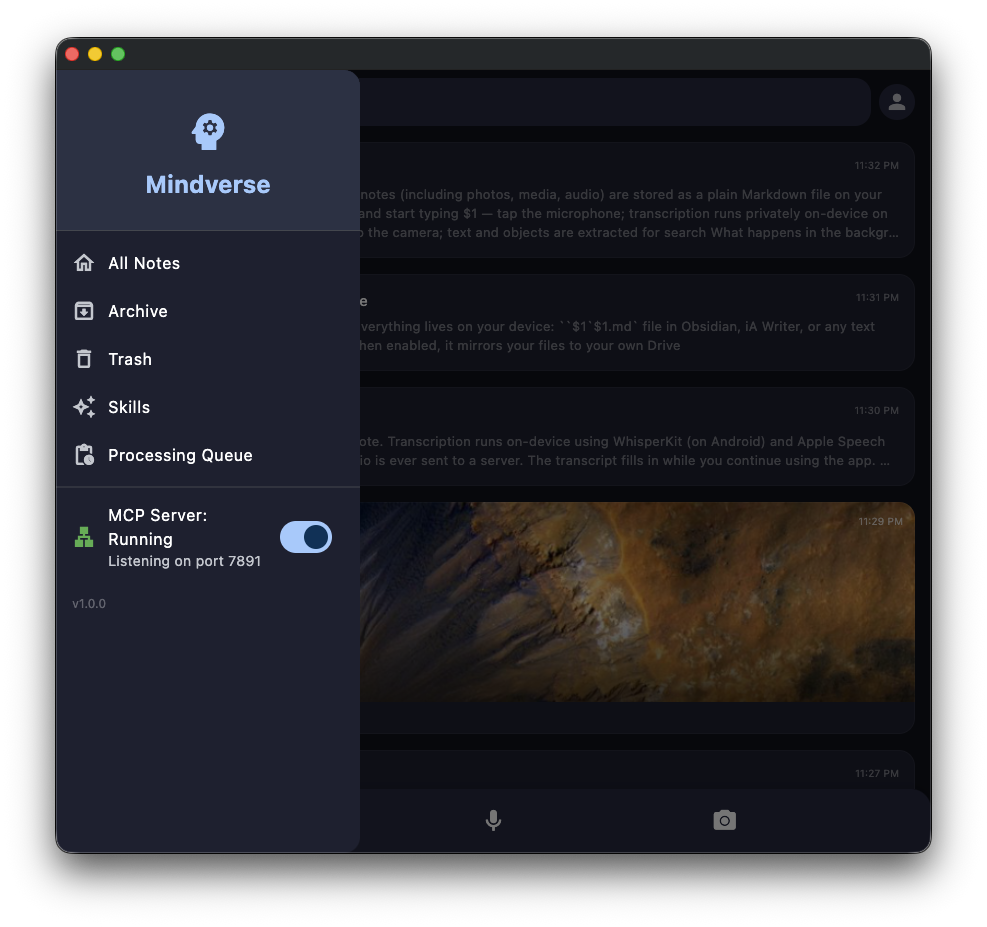Mindverse MCP server connected to an AI agent